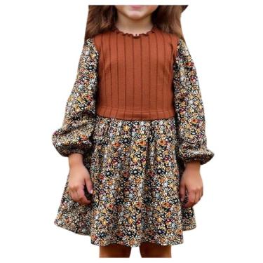 Imagem de WDIRARA Toddler Girl's Floral Long Bishop Sleeve Dress A Line Swing Short Dresses Black 7Y