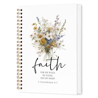 Imagem de nvucamd Caderno espiral Christian 2 Corinthians 5:7, For Me Walk By Faith Not By Sight, caderno floral de escrituras bíblicas para mulheres, presentes cristãos, material de escritório, 14 x 21 cm