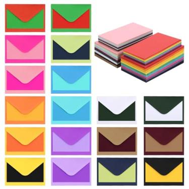 Imagem de Pacote com 90 mini envelopes de vale-presente com cartões de notas em branco vintage, envelope pequeno de 18 cores sortidas com selo gomado para cartões de visita (10 x 7 cm) (Classic-C)
