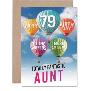 Imagem de Giftzie Cartão de aniversário Aunt 79th - Balão de ar quente mais incrível - Cartão de feliz aniversário para tia de 79 anos de idade do sobrinho sobrinho, balões A5 cartões comemorativos estrelas