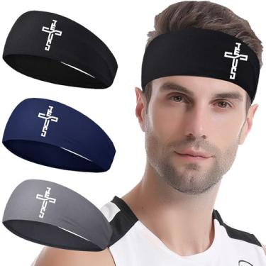 Imagem de Bandanas esportivas para homens e mulheres, 3 peças de faixas de suor de cruz de Jesus Cristão para homens, faixas de cabeça de treino para homens, faixa de cabelo masculina refrescante, para academia