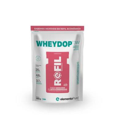Imagem de Whey Protein WheyDop 3W Refil 900g - Elemento Puro, Morango com Leite