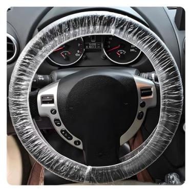 Imagem de MUQIDA Capa de volante descartável de 100 peças, protetor de volante automático de plástico transparente com acabamentos elásticos, capa protetora de direção de carro para troca de óleo de veículos