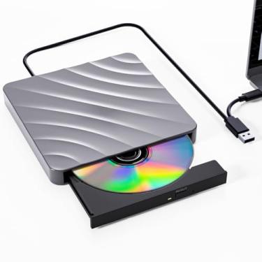 Imagem de QDSYLQ Unidade externa de CD/DVD para laptop - gravador de CD DVD Player para laptop USB 3.0 +/-RW ROM, unidades ópticas externas para PC/Mac, leitor de disco para Windows 11/10/8/7/XP/Vista Linux