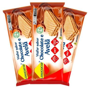 Imagem de Kit 3 Wafer Lowçucar Diet Sabores Zero Açúcar 115g Chocoalte e avelã