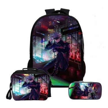 Imagem de Conjunto de mochilas, 3 peças de anime Jujutsus Kaisens para crianças, mochila escolar