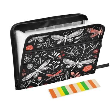 Imagem de Wassud Acordeão Black Dragonfly Organizador de Arquivos Letra A4 Pasta de Arquivo de Papel Organizador de Documentos com Etiquetas Pasta de Arquivo Expansível 13 Bolsos
