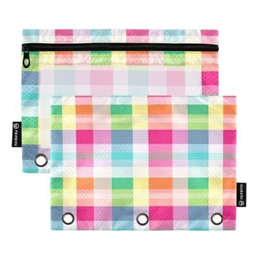 Imagem de Wassud Pastas de fichário com 3 furos, pastas de bolso multicoloridas, xadrez, organizadora, pasta de arquivos para escritório em casa, pacote com 2