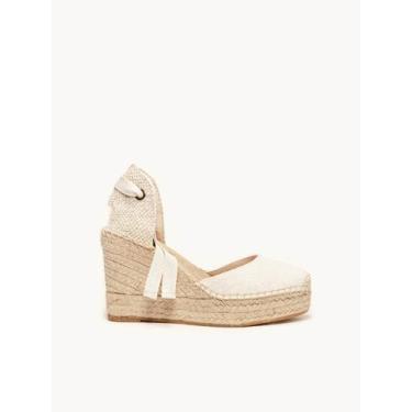 Imagem de Sandália Anabela Alta Cala Lona Branco Metalizado - Alhamas, Branco, 3