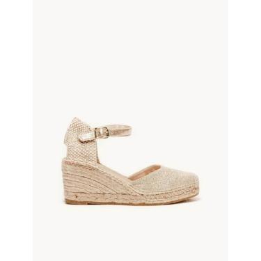 Imagem de Sandália Anabela Média Dalia Linho Dourado Metalizado - Alhamas, Doura