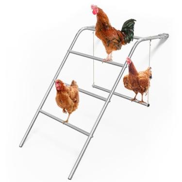 Imagem de Quictent Poleiro de galinha, escada de metal para grande corrida de galinheiro, acessórios de brinquedos para galinheiros, galo, aves, quintal, fazenda, ao ar livre, fácil montagem e limpeza (157 cm C