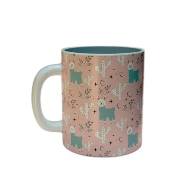 Imagem de Caneca Xícara de Café Porcelana 300ml Com Desenho de Alpacas e Cactos