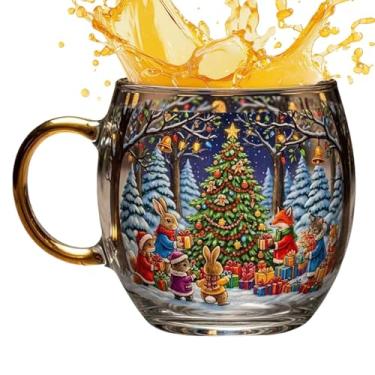 Imagem de Hamosky Canecas de Natal, caneca de café de árvore de Natal de 300 ml, caneca de café de vidro com padrões de férias, copo de café, recipiente de bebida festiva resistente ao calor para cacau quente