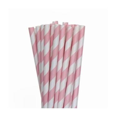 Imagem de Canudos De Papel Estampas Para Festa, Drinks, E Topo De Bolos Resistente e Biodegradável 20 cm Para Carnavais Festas Familiares E Eventos Tropicais Brasileiros(Listrado Rosa BB,100 Unidades)