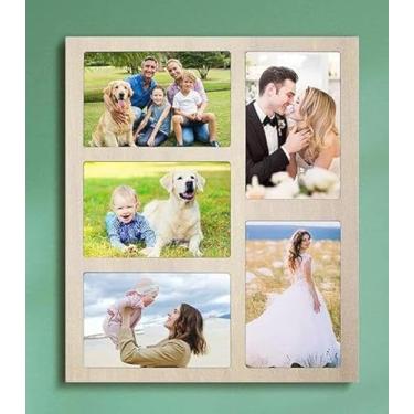 Imagem de ZEEYUAN Porta-retratos de 10 x 15 cm, colagem de madeira, 5 aberturas, 10 x 15 cm, várias fotos, colagem, moldura de família, para mesa de trabalho, porta-retrato de dia das mães, presente para mãe e
