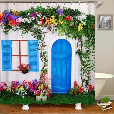 Imagem de Cortina de chuveiro impermeável para banheiro, poliéster, impressão 3D, montanha, jardim, litoral, linda flor, paisagem, decoração de casa, cortina 79 x 84 pol. - 200 x 213 cm/LxA