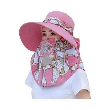 Imagem de Chapéu De Pescador Feminino De Verão Com Aba Larga, Estampa, Proteção 