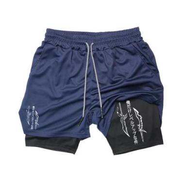 Imagem de Shorts De Compressão Masculinos 2 Em 1 Para Corrida E Treino Com Bolso