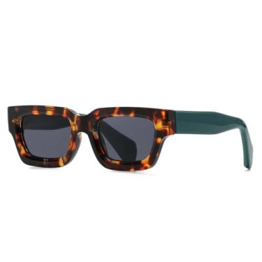Imagem de Óculos de Sol Femininos Fashion com Lentes Transparentes Degradê Oceano, Estilo Vintage Masculino (Estampa de Leopardo Verde e Cinza)