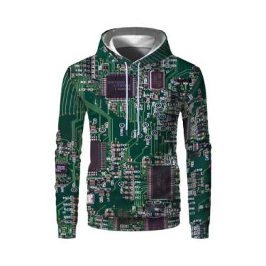 Imagem de Moletom com capuz eletrônico 3D masculino, pulôver casual engraçado, H