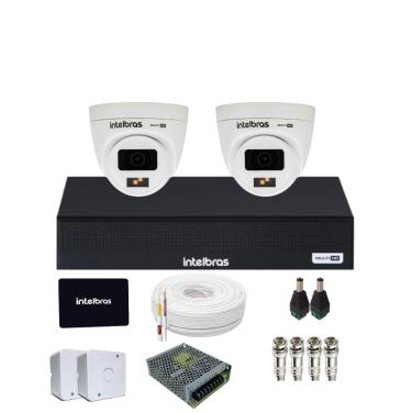 Imagem de Kit  CFTV Intelbras 2 Câmeras VHD 1220D Full Color Imagem Colorida 24h Dvr 1104-c intelbras Com SSD 512gb