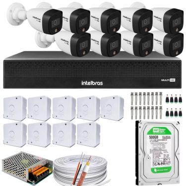Imagem de Kit 09 Cameras Full Color Intelbras Dvr Mhdx 16 Ch Color Noite 500gB