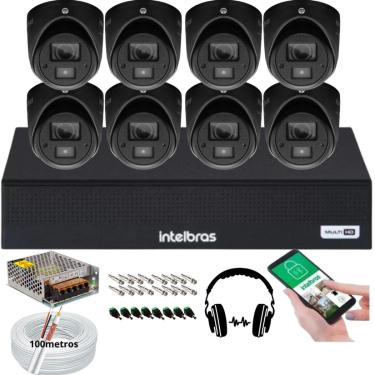 Imagem de Kit Cftv 8 Cameras de Segurança Intelbras vhd 3220 C/ Audio Microfone Full Hd Dvr Mhdx 8ch