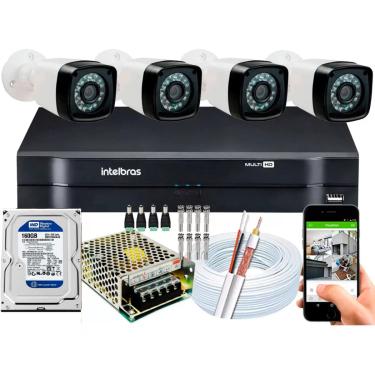 Imagem de Kit 4 Cameras Segurança 720p Full Hd Dvr Intelbras 4ch c/hd