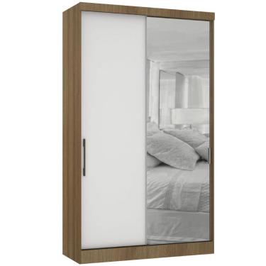 Imagem de Guarda Roupa Modulado 134,50cm 2 Portas De Correr Com Espelho Paris Avelã Pf Com Branco Pf