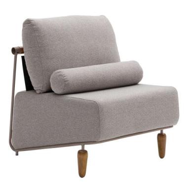 Imagem de Poltrona Decorativa Aurea Base Aço Champagne Linho Cinza Mesclado - Ne