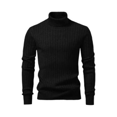 Imagem de Suéter Masculino De Lã Quente Com Gola Alta E Listras, Malha Casual Pa