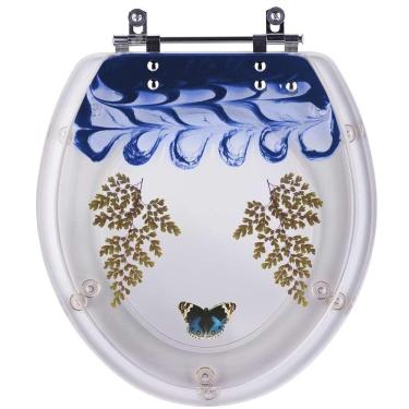 Imagem de Tampa De Privada Oval Azul Decorado Avenca Borboleta