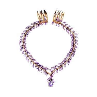 Imagem de Pente De Cabelo Com Pérolas E Cristais Roxos Para Mulheres, Acessório 