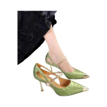 Imagem de Sandálias Femininas De Verão Com Salto Fino Metálico Pontudo, Elegante