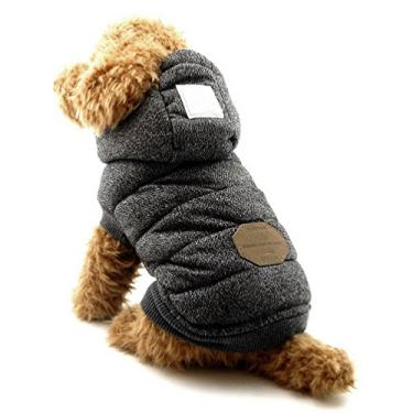 Imagem de SELMAI Casaco de inverno com capuz para cachorro de lã para meninos pequenos, gatos, filhotes de cachorro, jaqueta com capuz de algodão, chihuahua, roupas cinza XGG