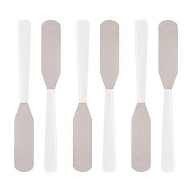 Imagem de CJ 6 ESPÁTULAS AÇO INOX E CABO PLÁSTICO PARA APERITIVO BRANCO 14cm