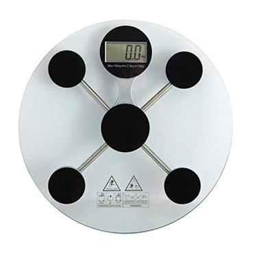 Imagem de balança de pesagem eletrônica digital redonda, balanças de banheiro de vigilantes de peso alta precisão ultrafina extra larga 2 pilhas alimentadas, preto