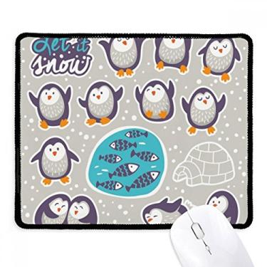 Imagem de Mousepad de borracha para jogos de desenho animado pinguim peixe neve animal tapete com borda costurada