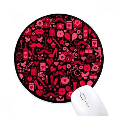 Imagem de Mouse pad preto rosa corações lábios dia dos namorados tapete redondo para escritório para computador