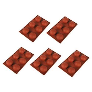 Imagem de 5 peças – Molde de silicone com 6 furos, molde de bomba de chocolate quente para bolo de doces, sobremesas, pudim, geleia, cupcake, biscoitos, sabonete artesanal, livre de BPA, antiaderente para alimentos, forma redonda