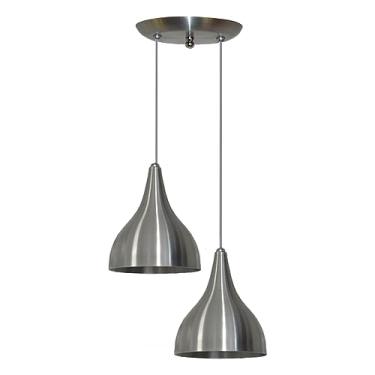 Imagem de Lustre Luminária Pendente Modelo Funil Duplo - Ideal para sala, quarto, cozinha, banheiro (Alumínio Escovado)