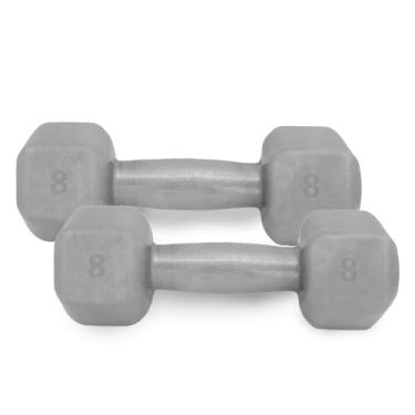 Imagem de Par Halter Sextavado Emborrachado 8 Kg - Peso Musculação 8kg