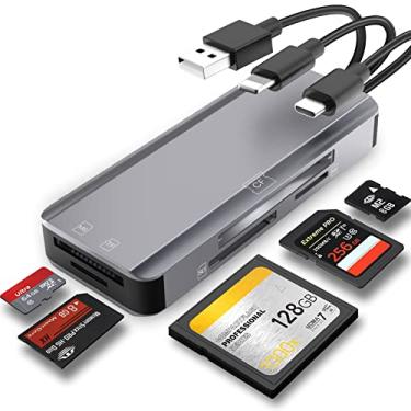 Imagem de Leitor de cartão de memória 5 em 1, adaptador de leitor de cartão SD de alumínio SD/TF/CF/MS/M2/Cfast/Memory Stick Pro Duo/Micro SD para dispositivos i-Phone/i-Pad USB C e USB A, sem necessidade de