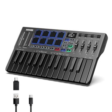 Imagem de Donner DMK25 Pro MIDI Keyboard Controller, 25 Mini Key Portable USB-C MIDI Keyboard with 8 Drum Pads, OLED Display, Personalized Touch Bar, Music Production Software and 40 Free Courses