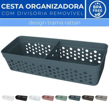 Imagem de Cesto Organizador Trama Rattan c/ Divisória Removível 23x8 - Usual Uti