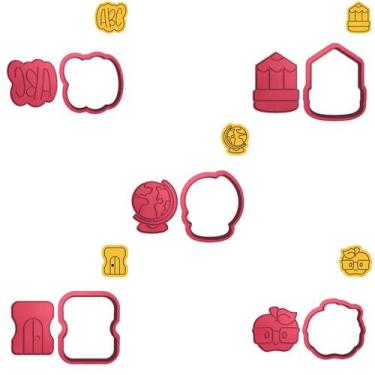 Imagem de Kit 5 Cortadores ABC Lápis Mapa Apontador Maçã - DOCE IMPRESSO, 8,0cm