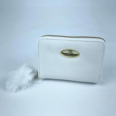 Imagem de Carteira Feminina Porta Cartão De Crédito Com Chaveiro Pompom Em Pelúc