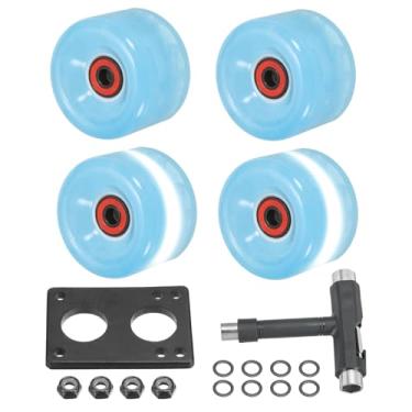 Imagem de PATIKIL Conjunto de rodas de skate de rolo, pacote com 4, 65 mm, 78A, conjunto de rodas Cruiser com rolamentos, caminhões, kit de ferramentas para skate quádruplo ao ar livre, azul