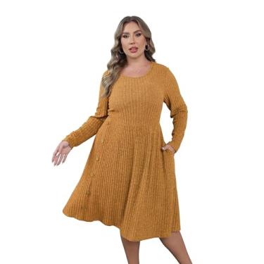 Imagem de ShopWonder Vestido suéter plus size feminino plus size A Line Wrap Sweater Dress em vestido suéter plus size outono, Nº 55 amarelo, 3G