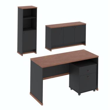 Imagem de Conjunto Escritório Office 4 Peças Mesa Gaveteiro Armário Buffet Berlin - ViaNossa